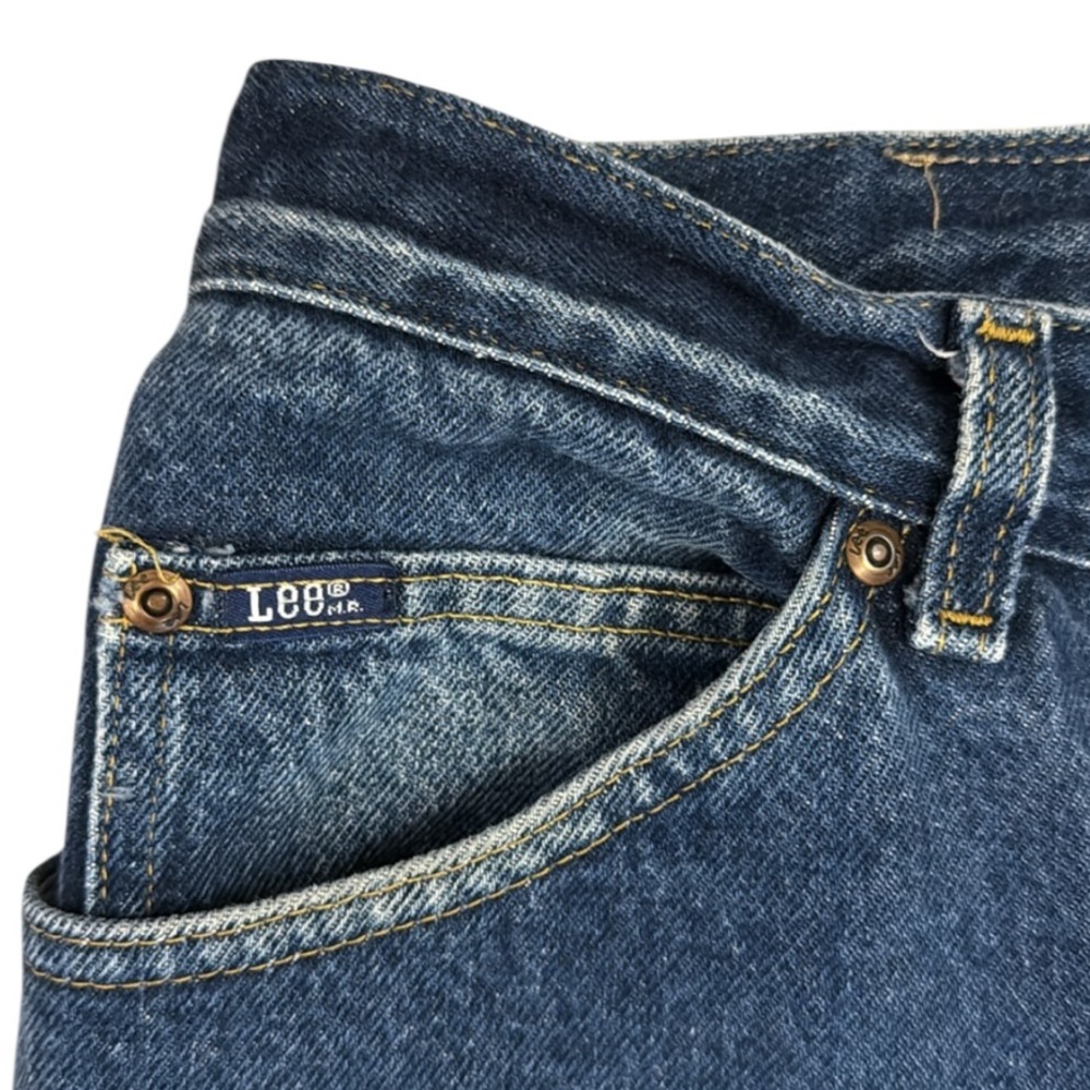 Vintage 90s Lee Straight Leg Jeans 100% Cotton Dark Blue Patch 1889 Button 31x33 - Picture 4 of 14